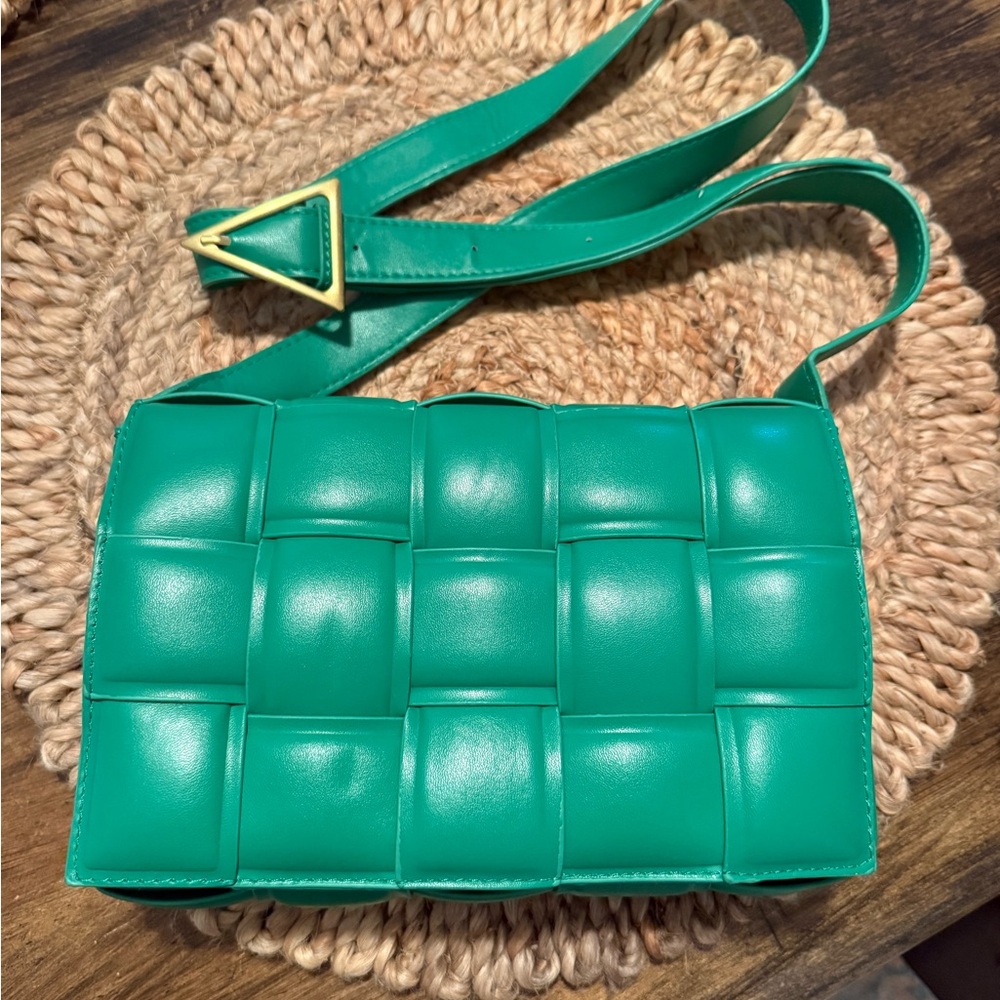 Green Woven Leather Shoulder Bag